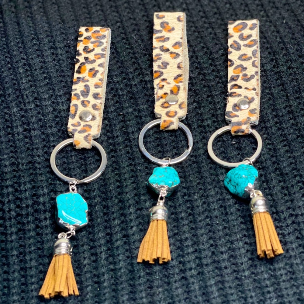 Pick TWO for the listed price!! Leather Wristlet Keychain w/Turquoise & Fringe